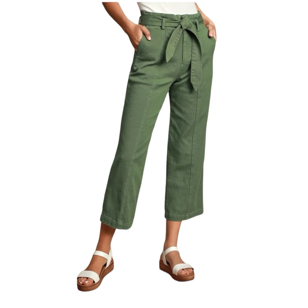 Lulus Dillon Olive Green Self-Tie Cropped Jeans Sz 25
